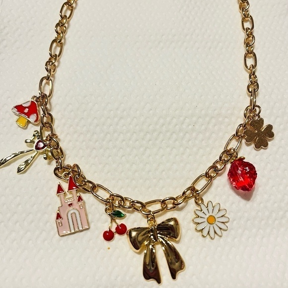 Chain pendant charm necklace gold mushroom bow fruit - Picture 1 of 1